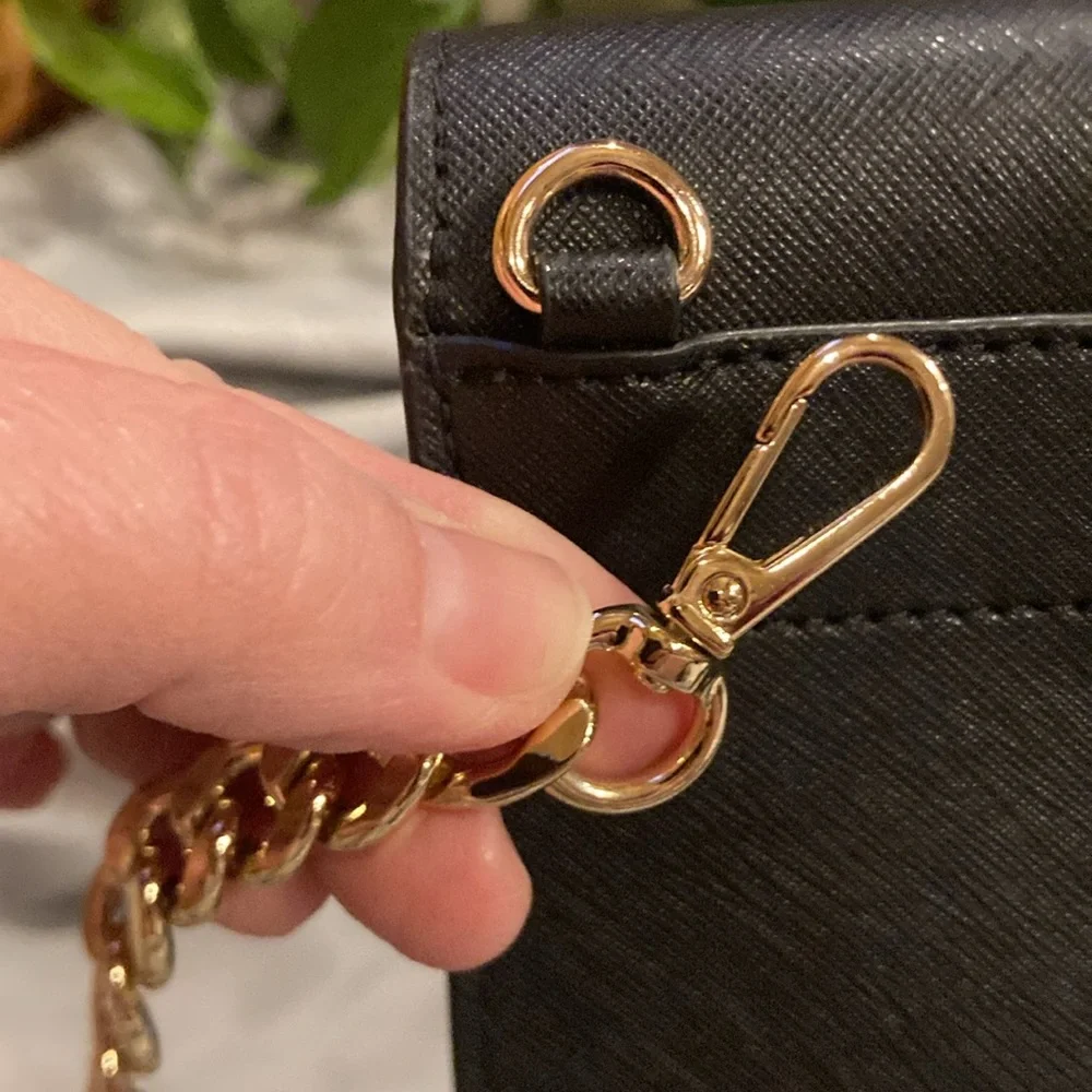 Michael Kors Saffiano Leather Black Convertible Crossbody with Gold Chain (ABBA) - Picture 7 of 16